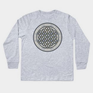 FLOWER OF LIFE - Stamp Button - Blue Grey Kids Long Sleeve T-Shirt